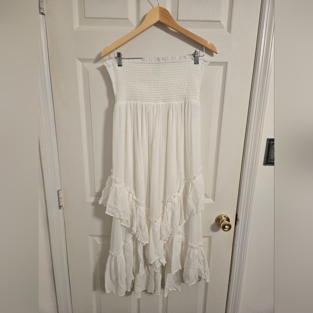 Life Women's White Ruffled Maxi Strapless Tube Top Dress Size XL